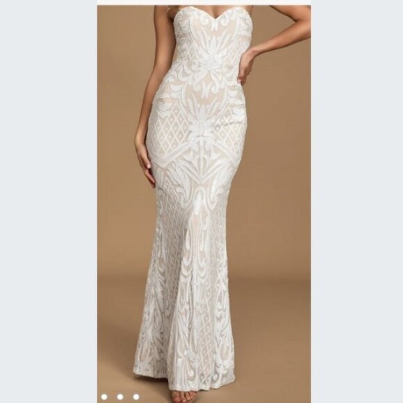 Bariano White Sequin Strapless Wedding Dress Size 10 - Picture 1 of 14
